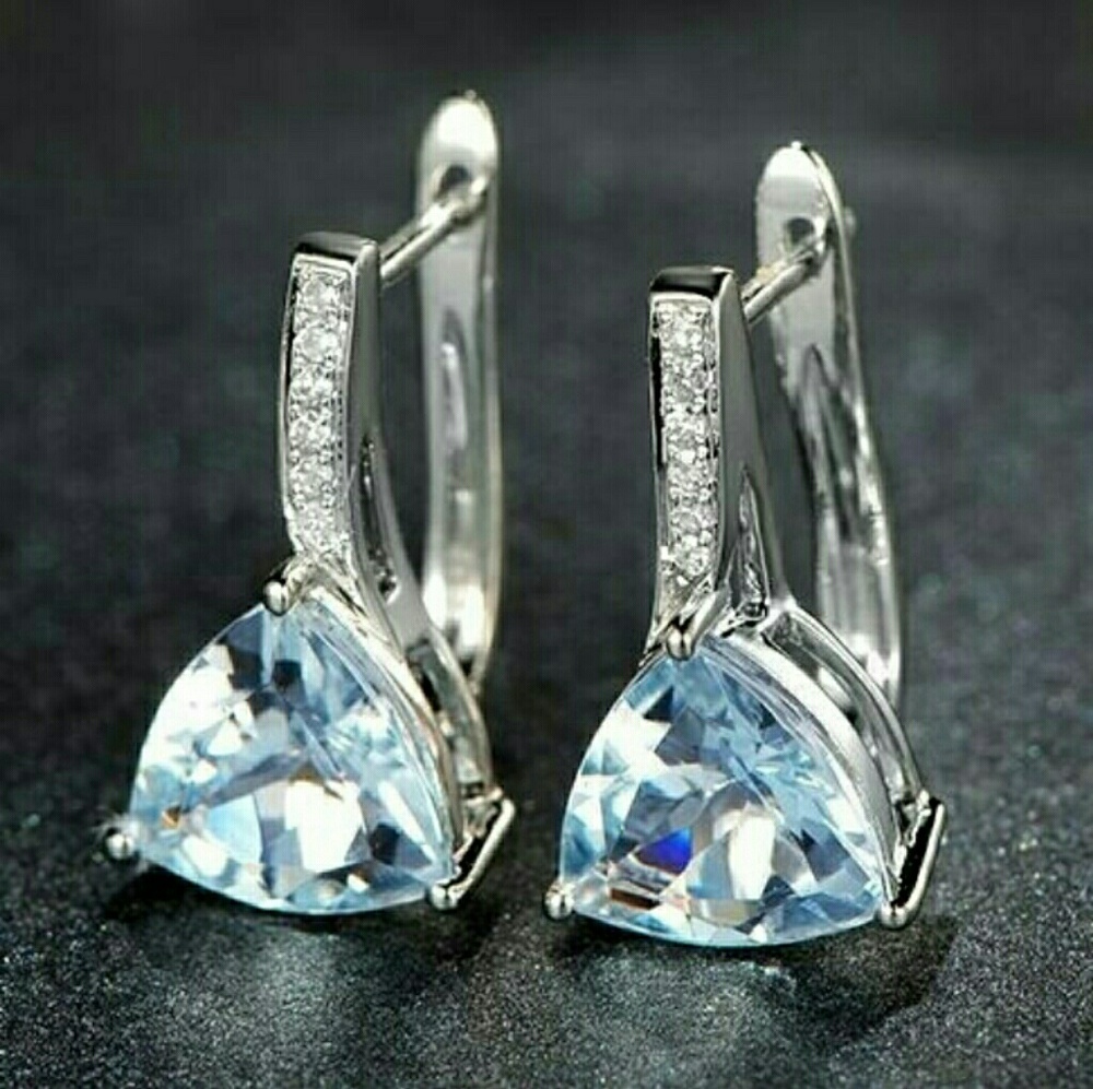 Silver White and Blue Topaz Earrings NWOT